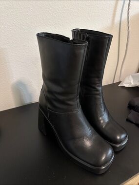 Steve Madden Black Platform Mid-Calf Block Heel Boots